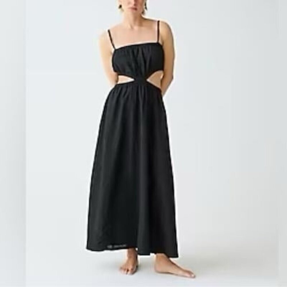 J.Crew Side-cutout maxi dress in linen-cotton blend in black L